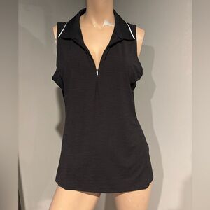 Calia Golf Black Zip-Up Sleeveless Polo